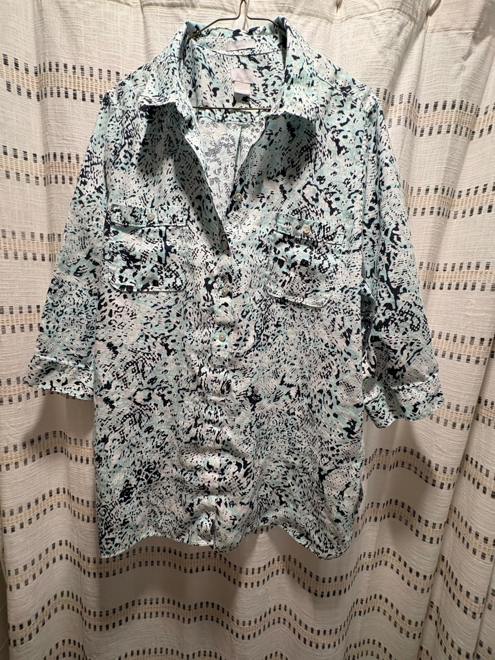 Chico's Mint and Black Abstract Button-Front Top